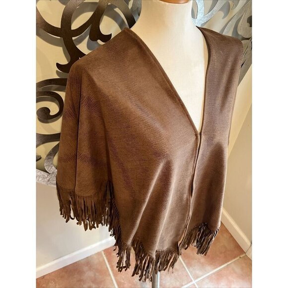 Chico’s Wrap One Size Fringed Faux-Suede Hook Eye Closure Cowboy Western - Picture 2 of 8